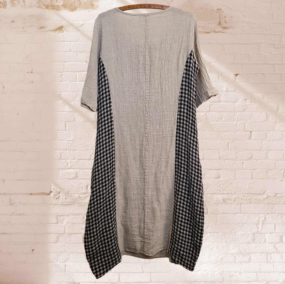 Luukaa Linen-Blend Gingham Dress In Beige + Black Size 0 Designed In France - Picture 3 of 6
